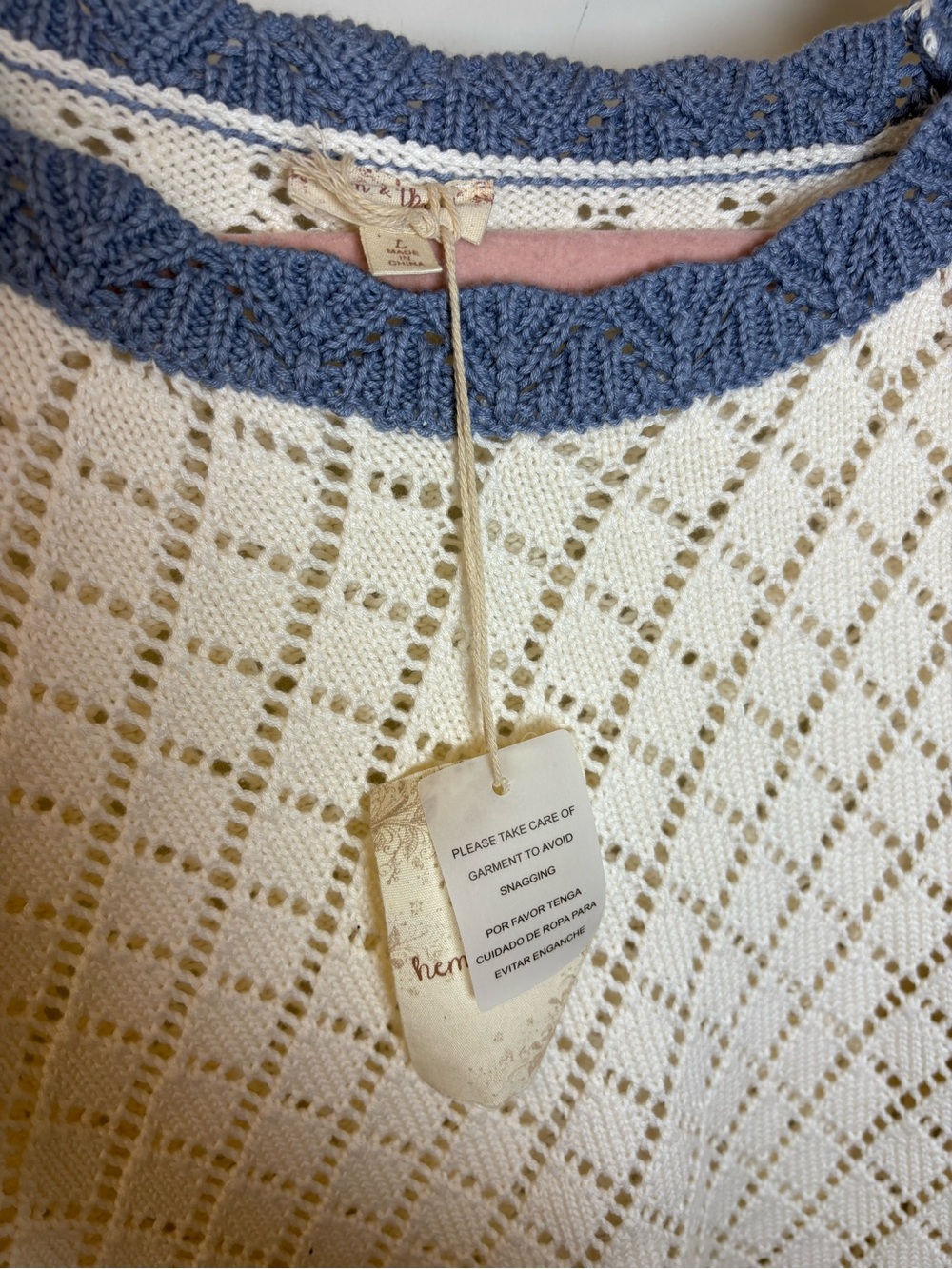 NWT Hem & Thread Ivory Blue Blush Sweater - Picture 2 of 5